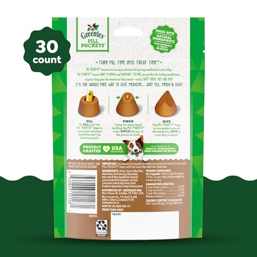 Greenies Pill Pockets real peanut butter flavor highlights aroma and pill masking.