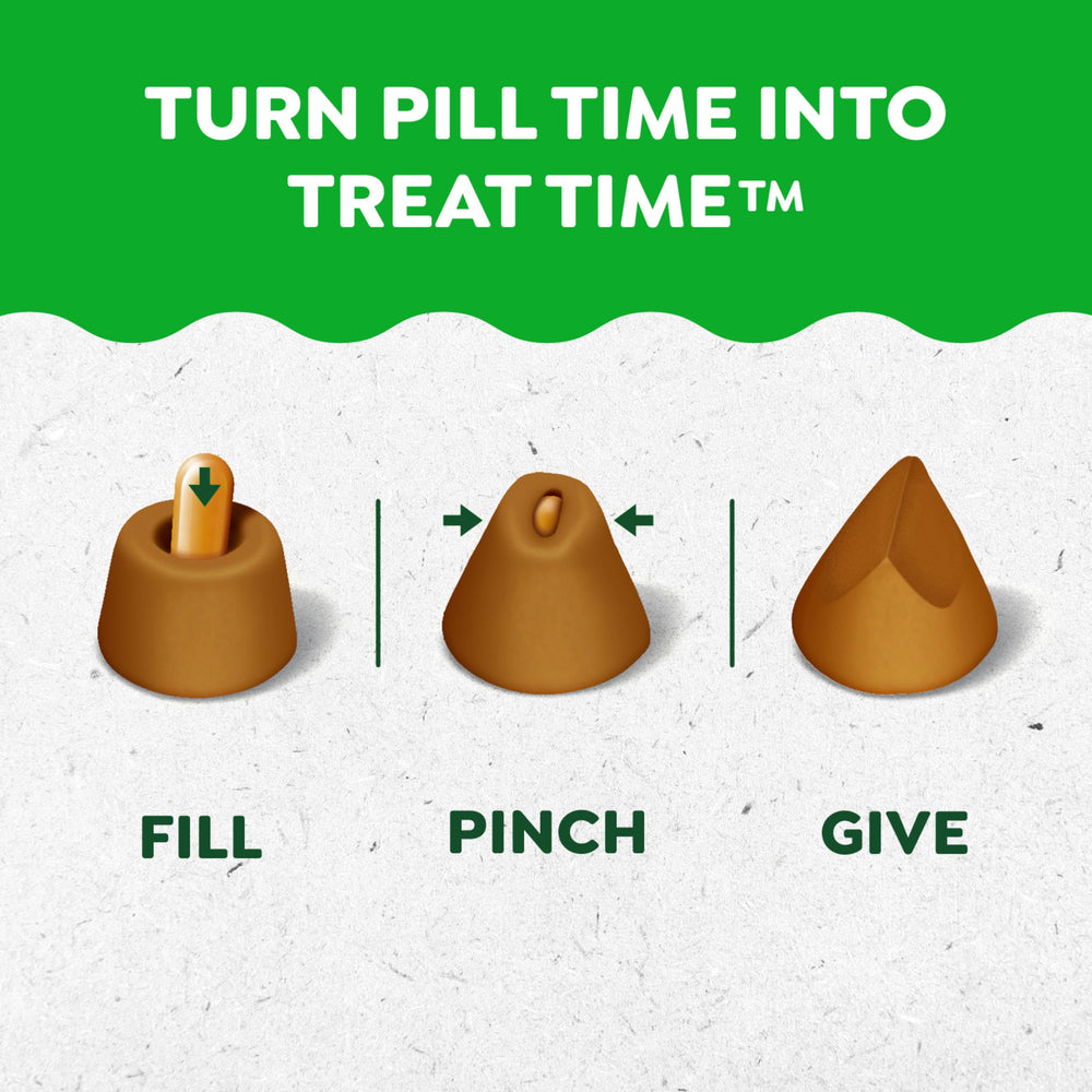 Greenies Pill Pockets soft texture closeup emphasizes stress-free pill time.