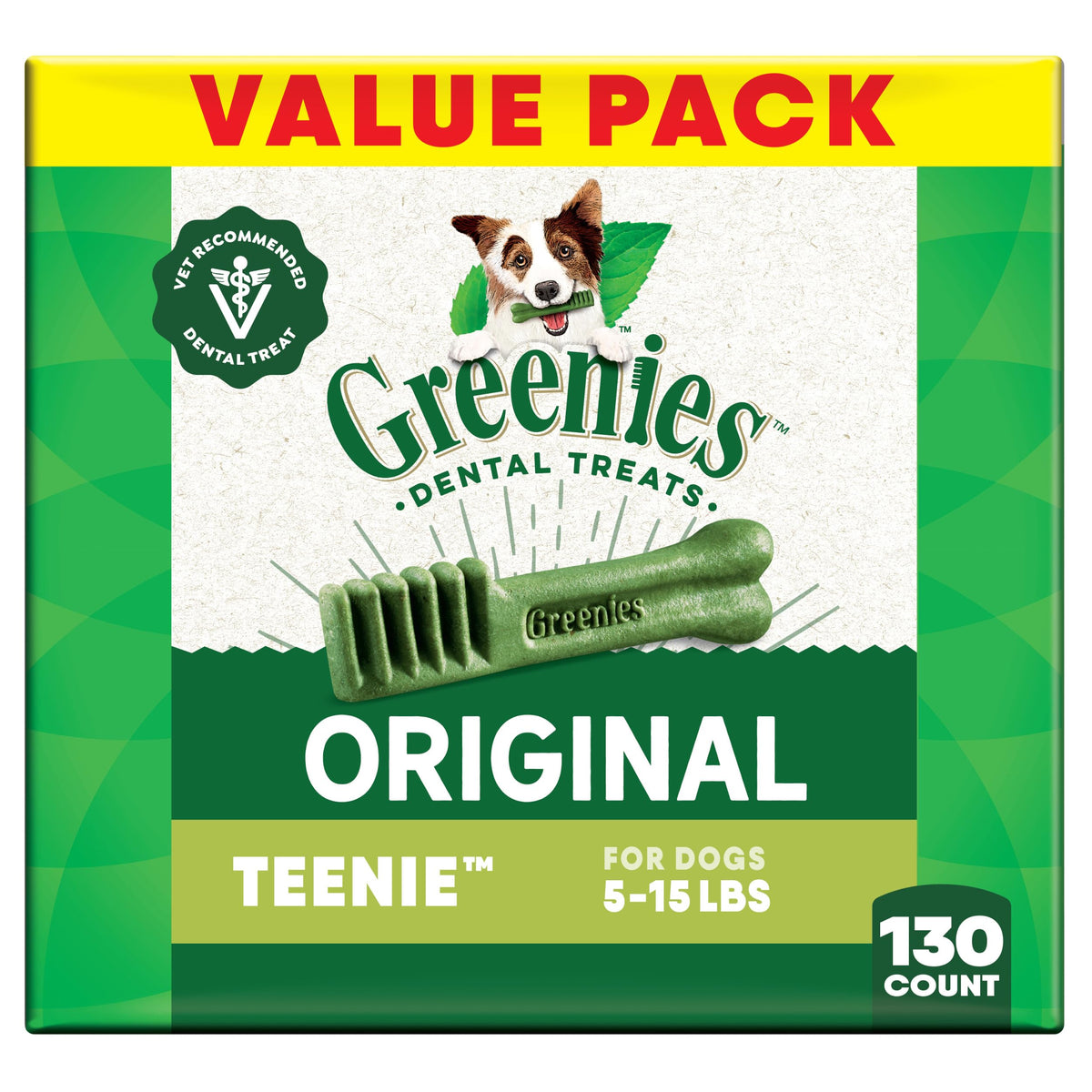 Greenies teenie original dental treats pack shot for small dogs' oral care