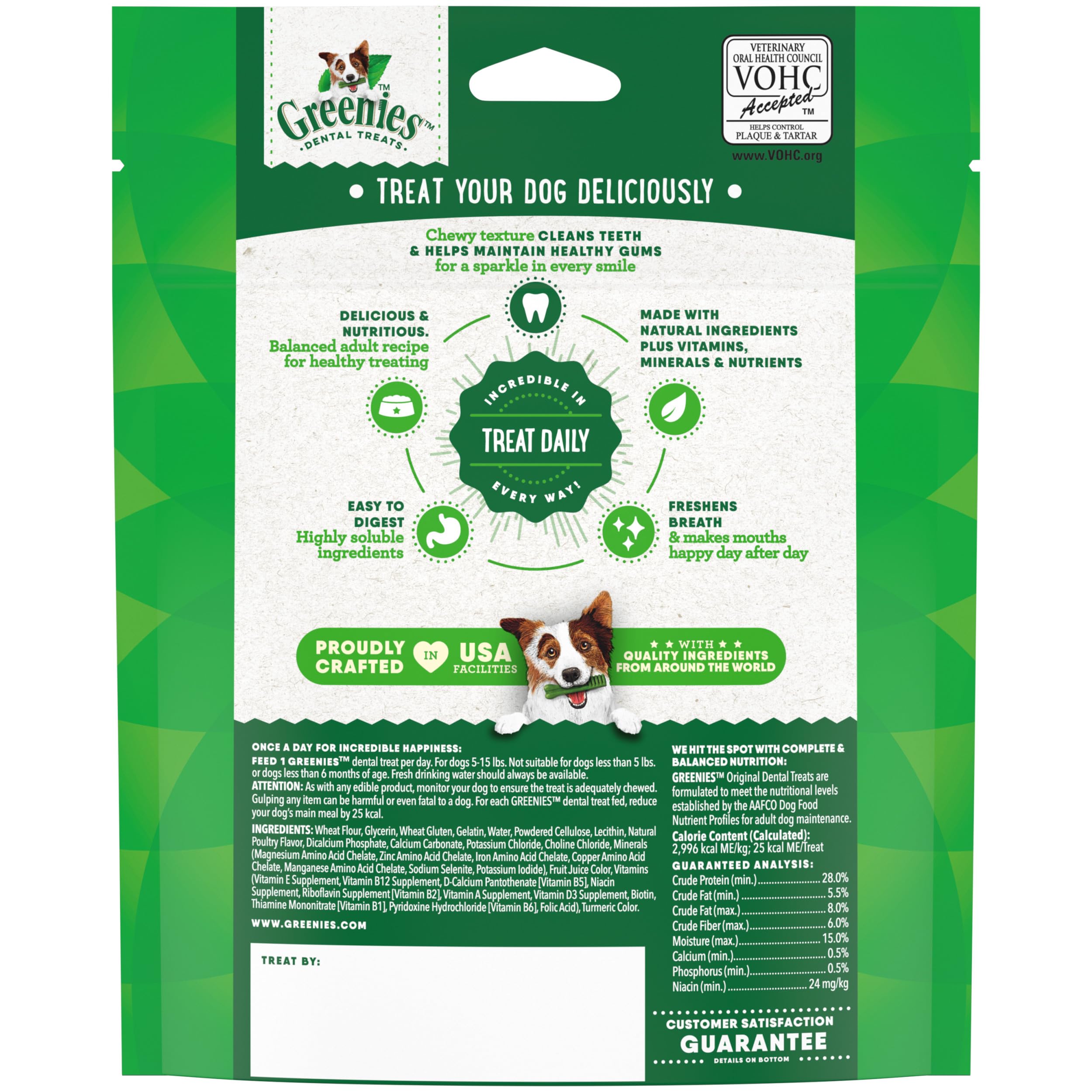 Greenies Teenie Size Original bite-size snack makes daily dental care easy.