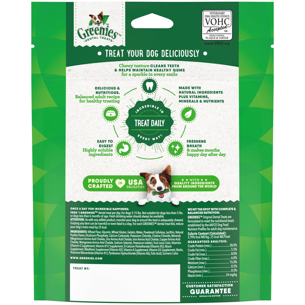 Greenies Teenie Size Original bite-size snack makes daily dental care easy.