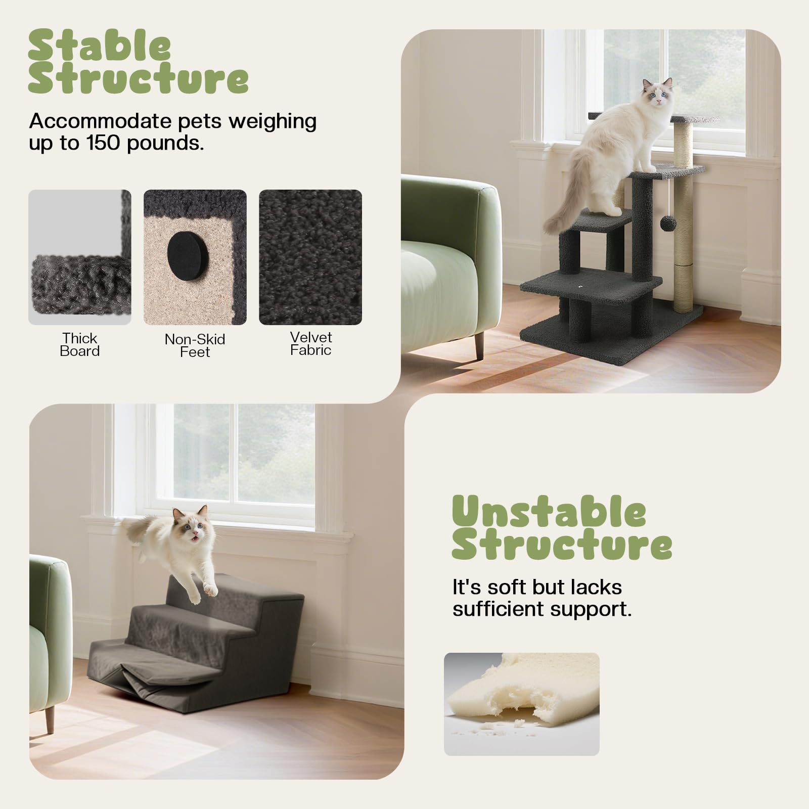 GreenPetopia 4Step soft velvet fabric provides traction and plush comfort