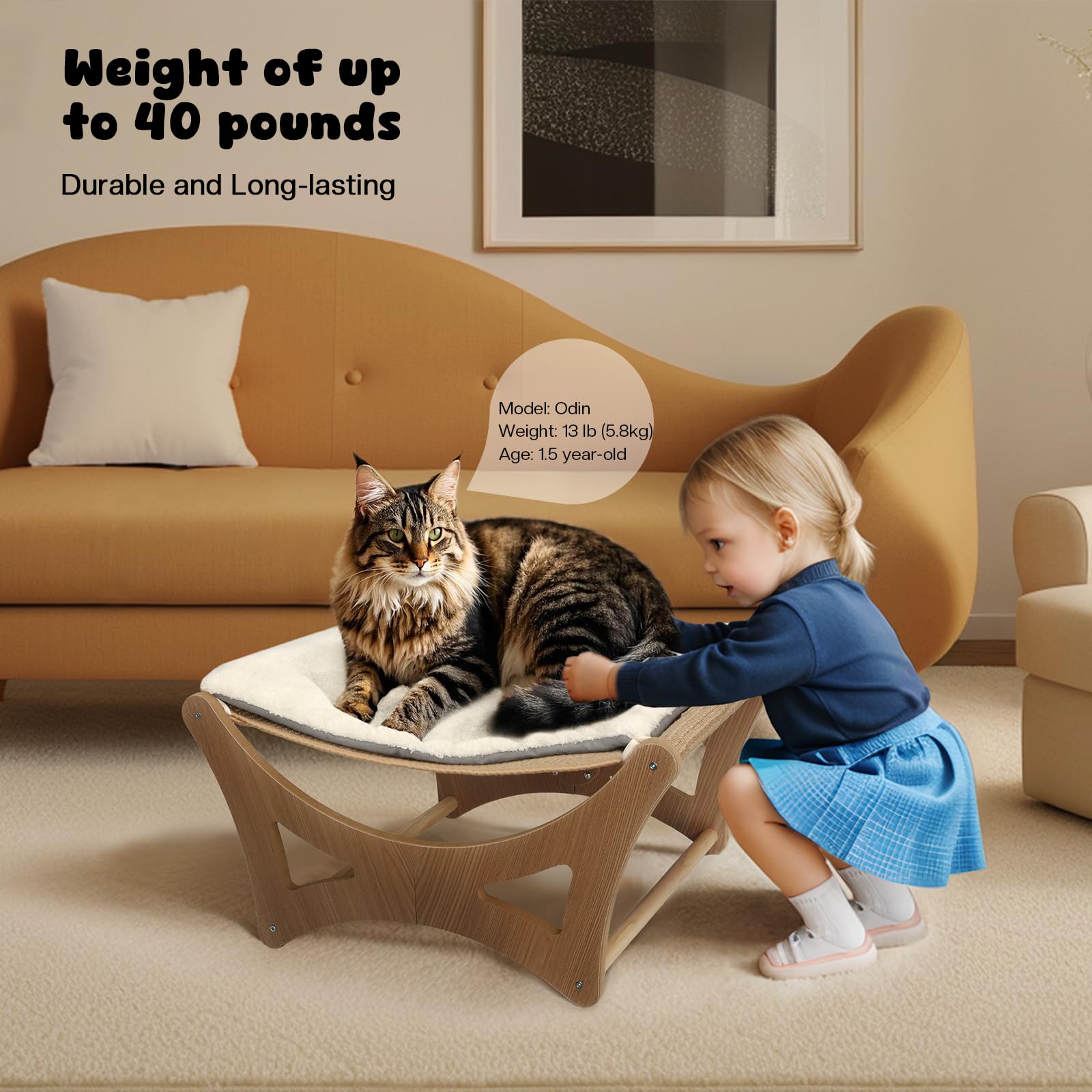 GreenPetopia Cat Hammock Bed with soft cushion delivering cozy comfort that's easy to remove.