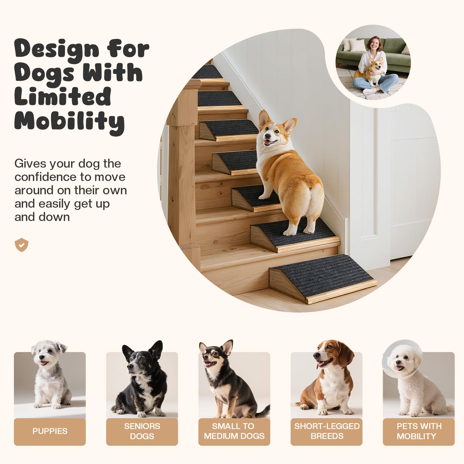 GreenPetopia durable wooden construction ensures long-lasting pet stairs.