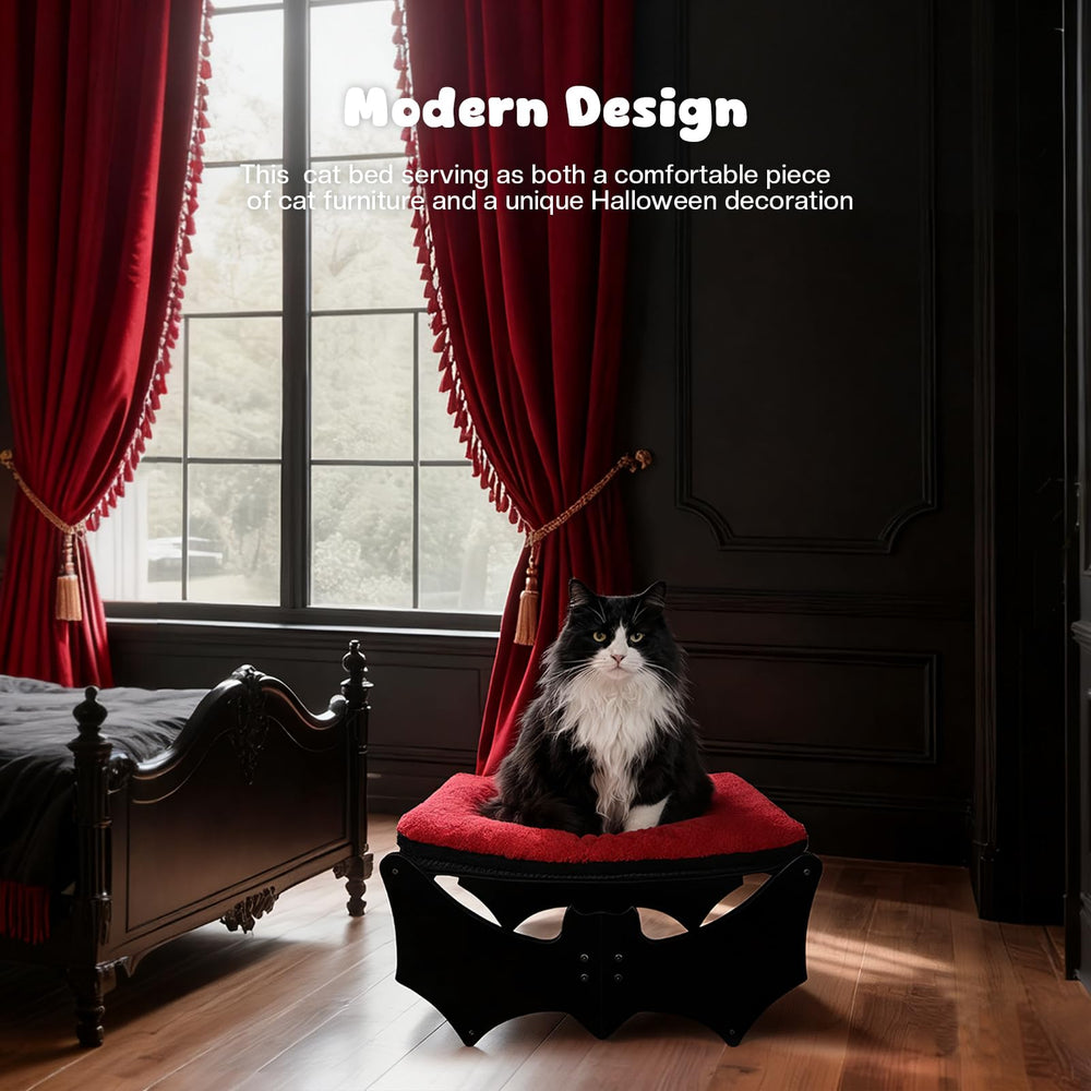 GreenPetopia Gothic Cat Bed in-room scene shows stylish addition that fits modern home decor.