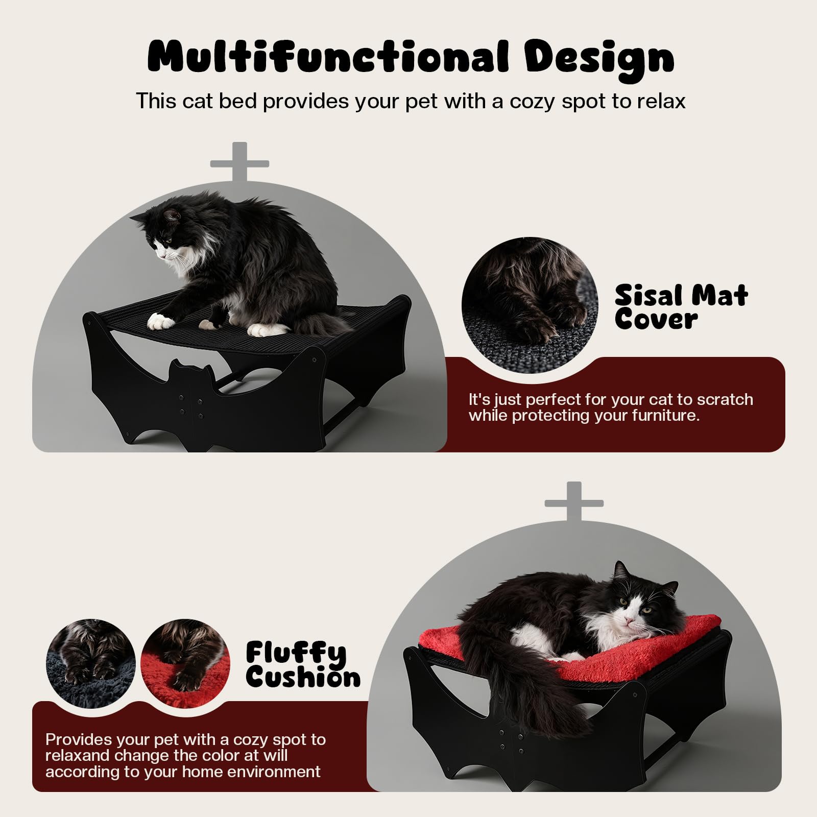 GreenPetopia Gothic Cat Bed removable cushion enables easy washing and cozy, relaxing naps.