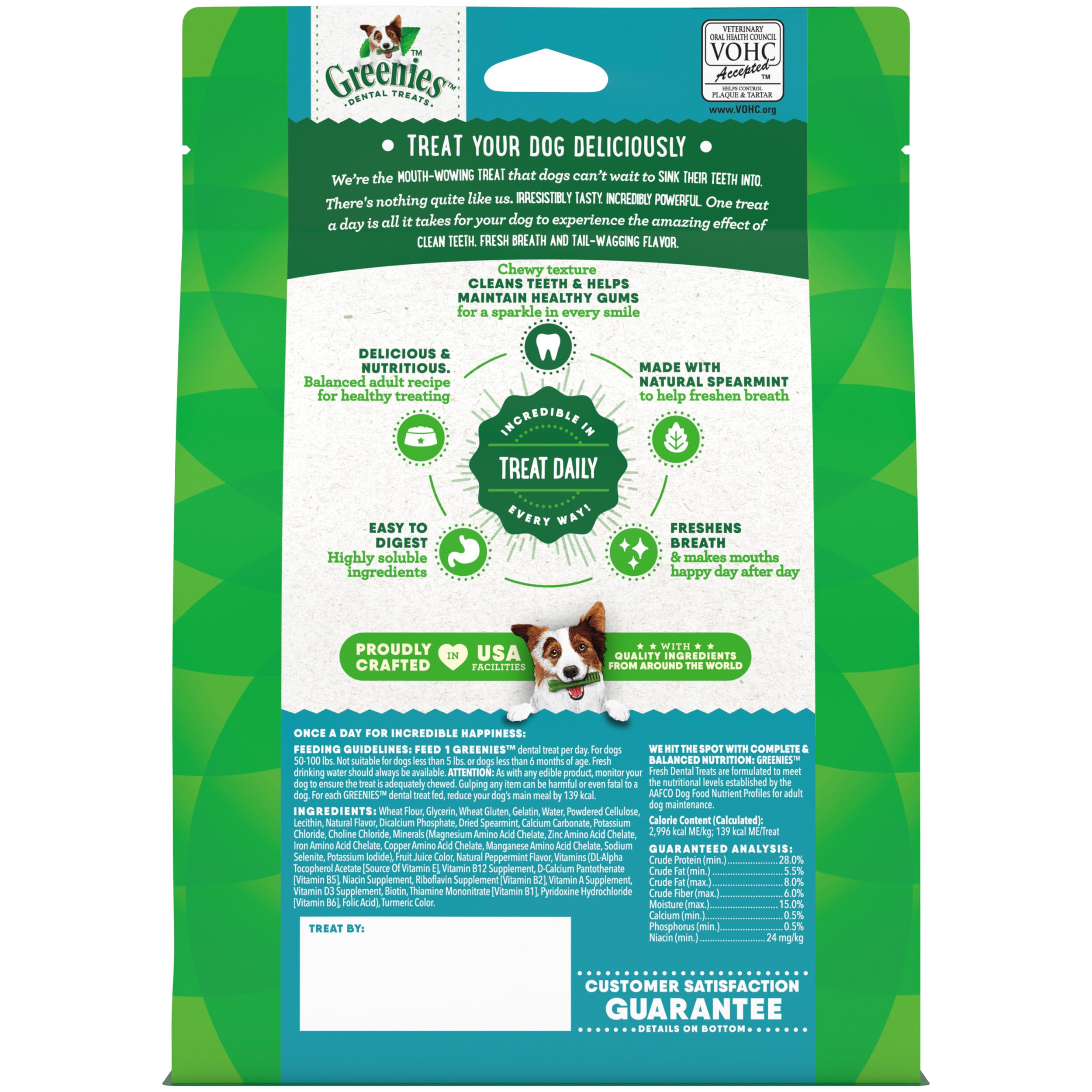 Greenies mint-dental chews illustrate breath-freshening benefits for dogs.
