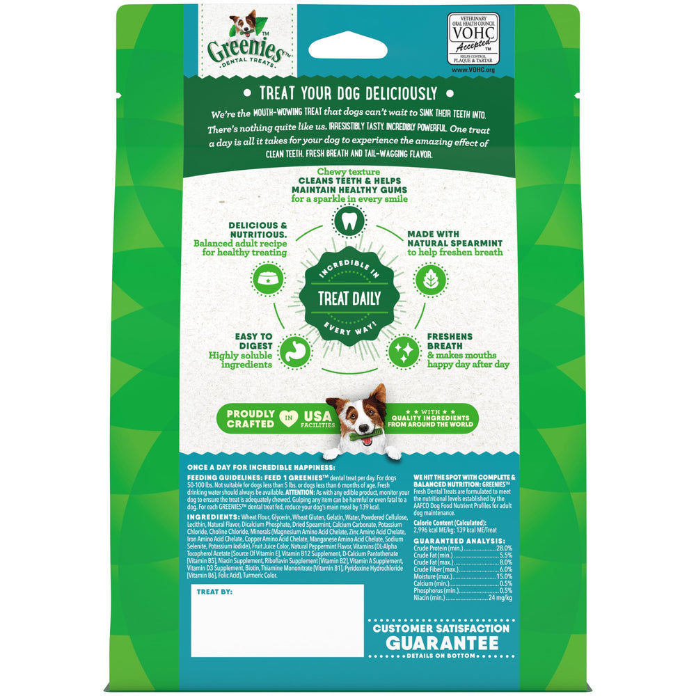 Greenies mint-dental chews illustrate breath-freshening benefits for dogs.