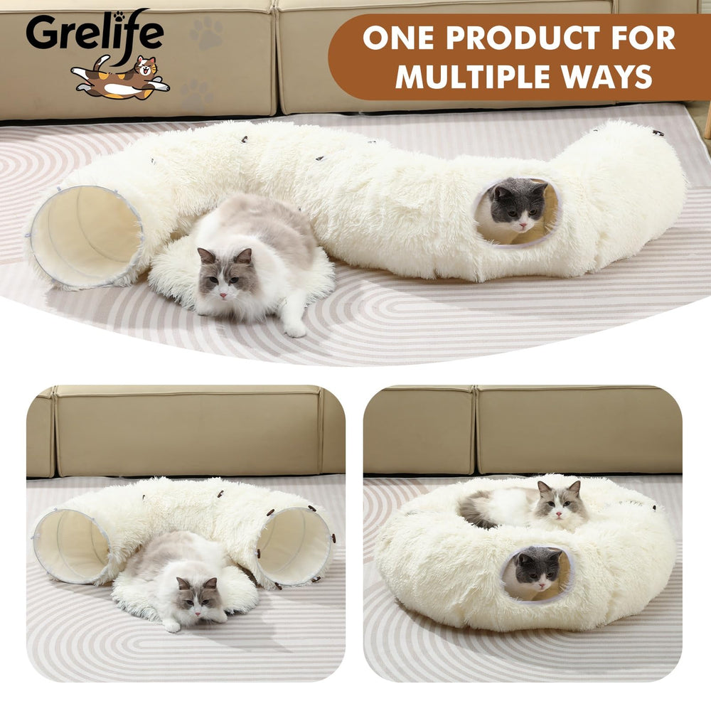 Grelife Cat Tunnel Bed circle setup demonstrates versatile shapes for play.