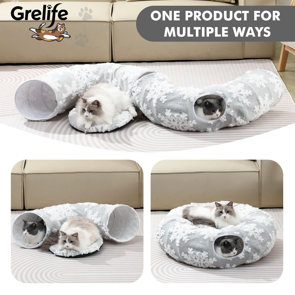 Grelife Cat Tunnel Bed non-slip base ensures stable play on smooth floors.