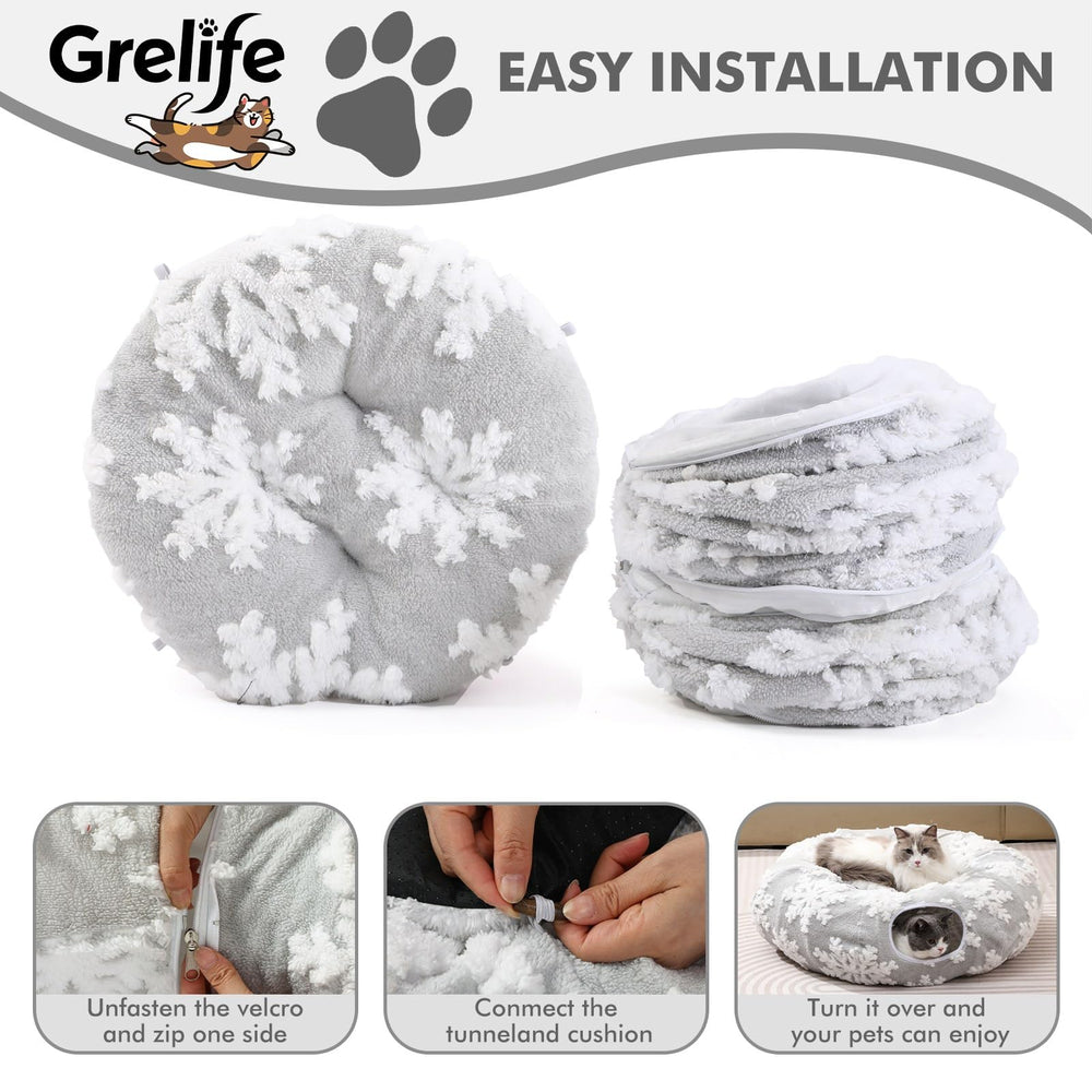 Grelife Cat Tunnel Bed washable plush cover simplifies maintenance and care.