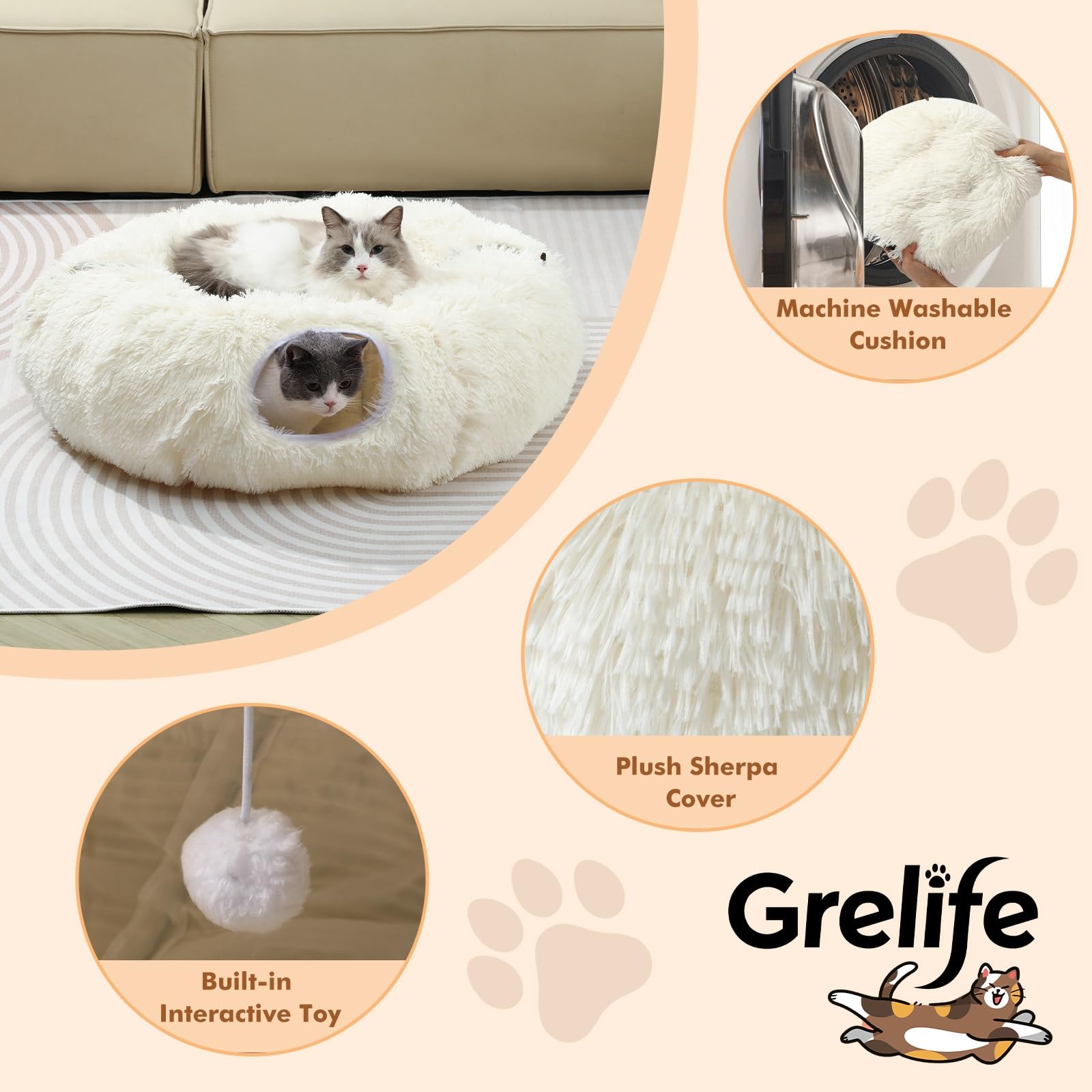 Grelife Cat Tunnel Christmas Tree Skirt design adds festive charm for lounging.