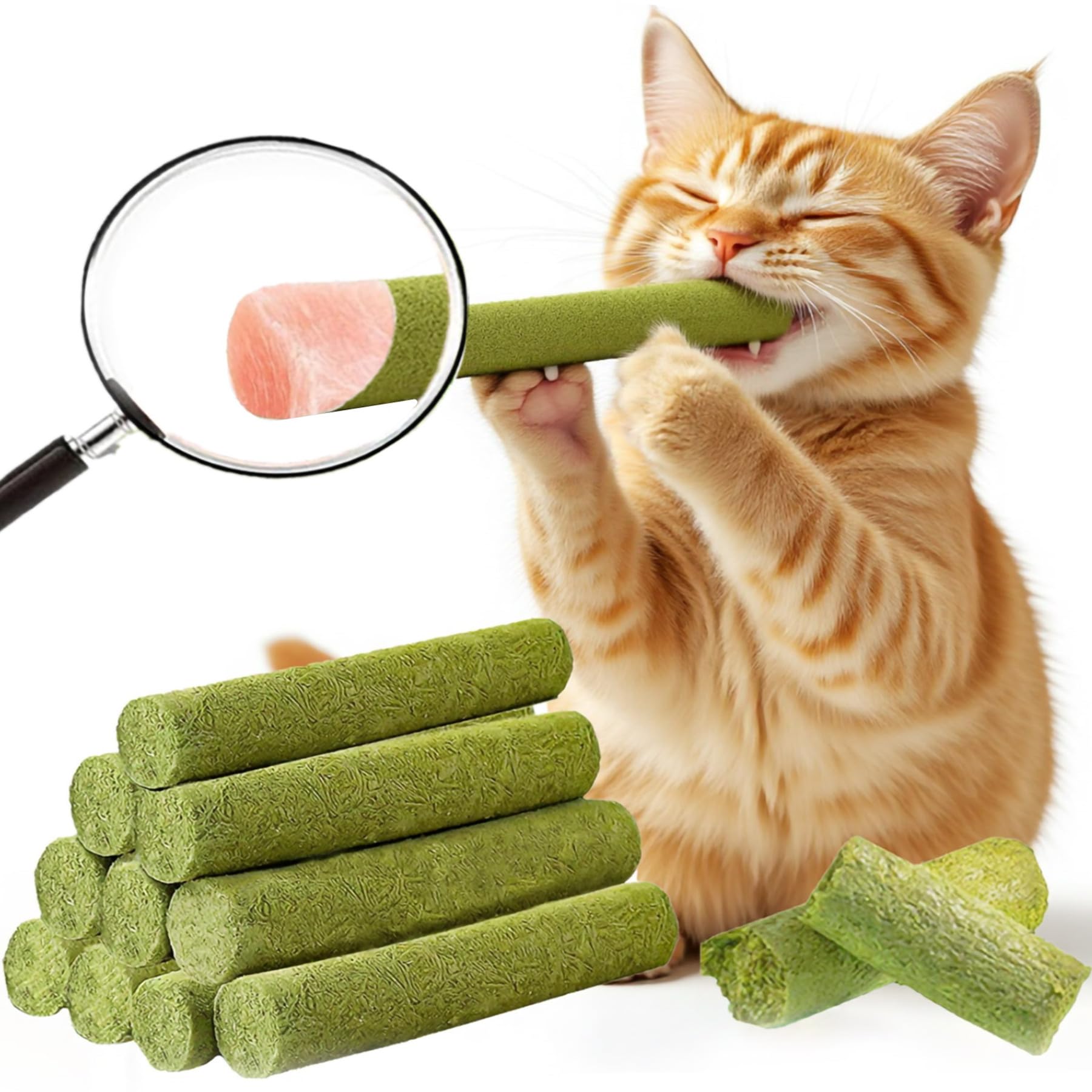 GREMBEB cat grass teething stick packaging for an easy, dental-friendly indoor cat treat.