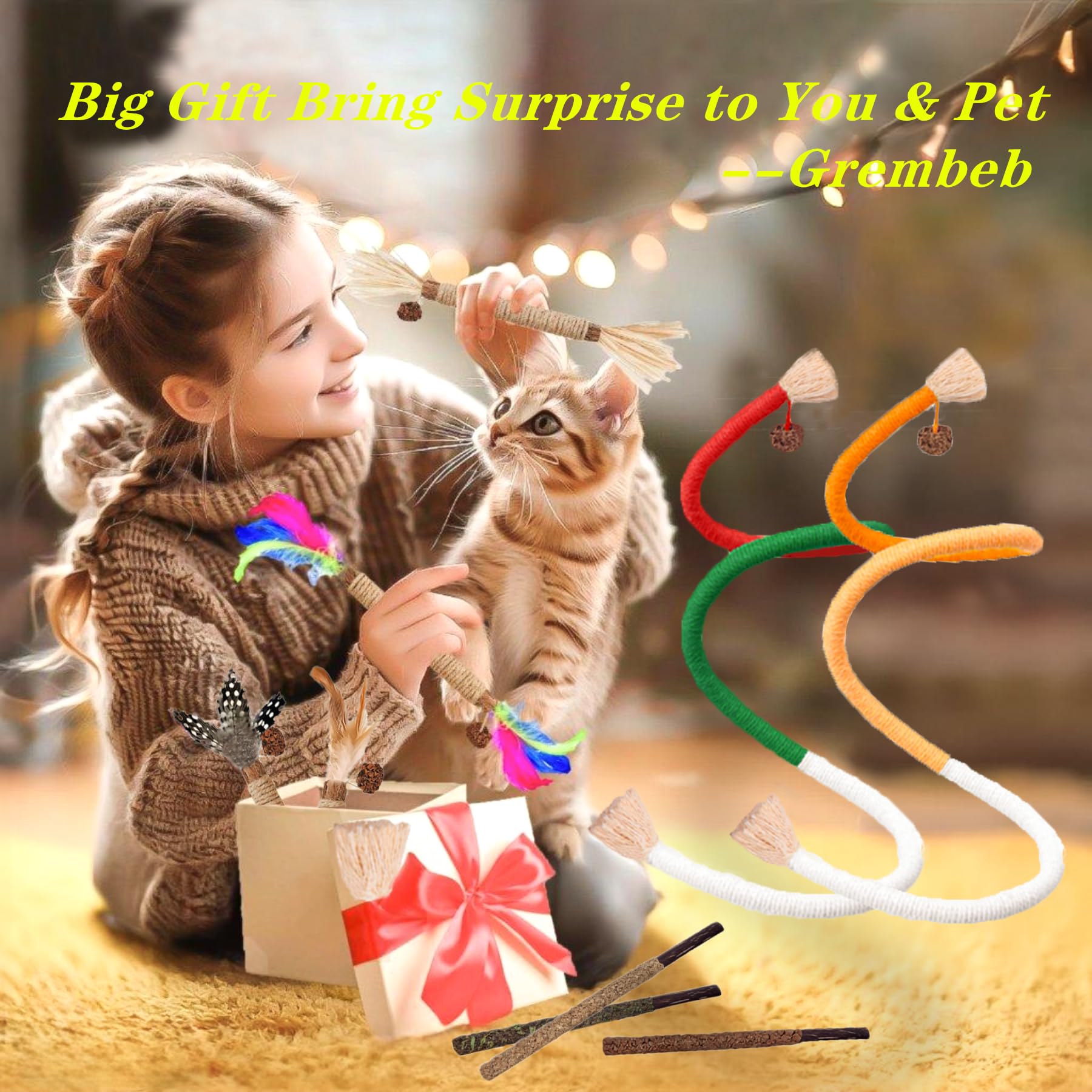 GREMBEB colorful feather cat toy for sensory enrichment and boredom relief