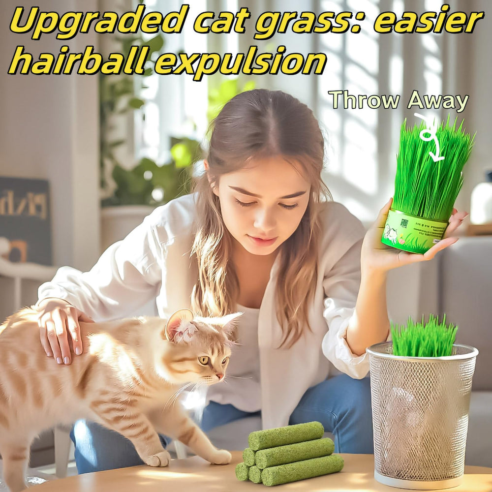 GREMBEB hairball removal cat grass stick demonstrates natural plant fiber for grooming routines.