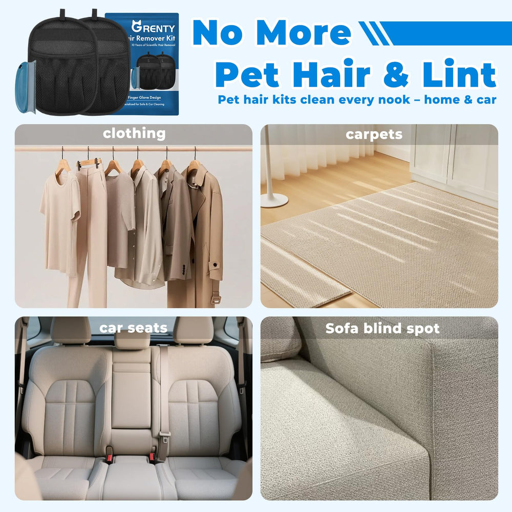 GRENTY pet hair removal on car seats keeps travels tidy and pet-friendly.