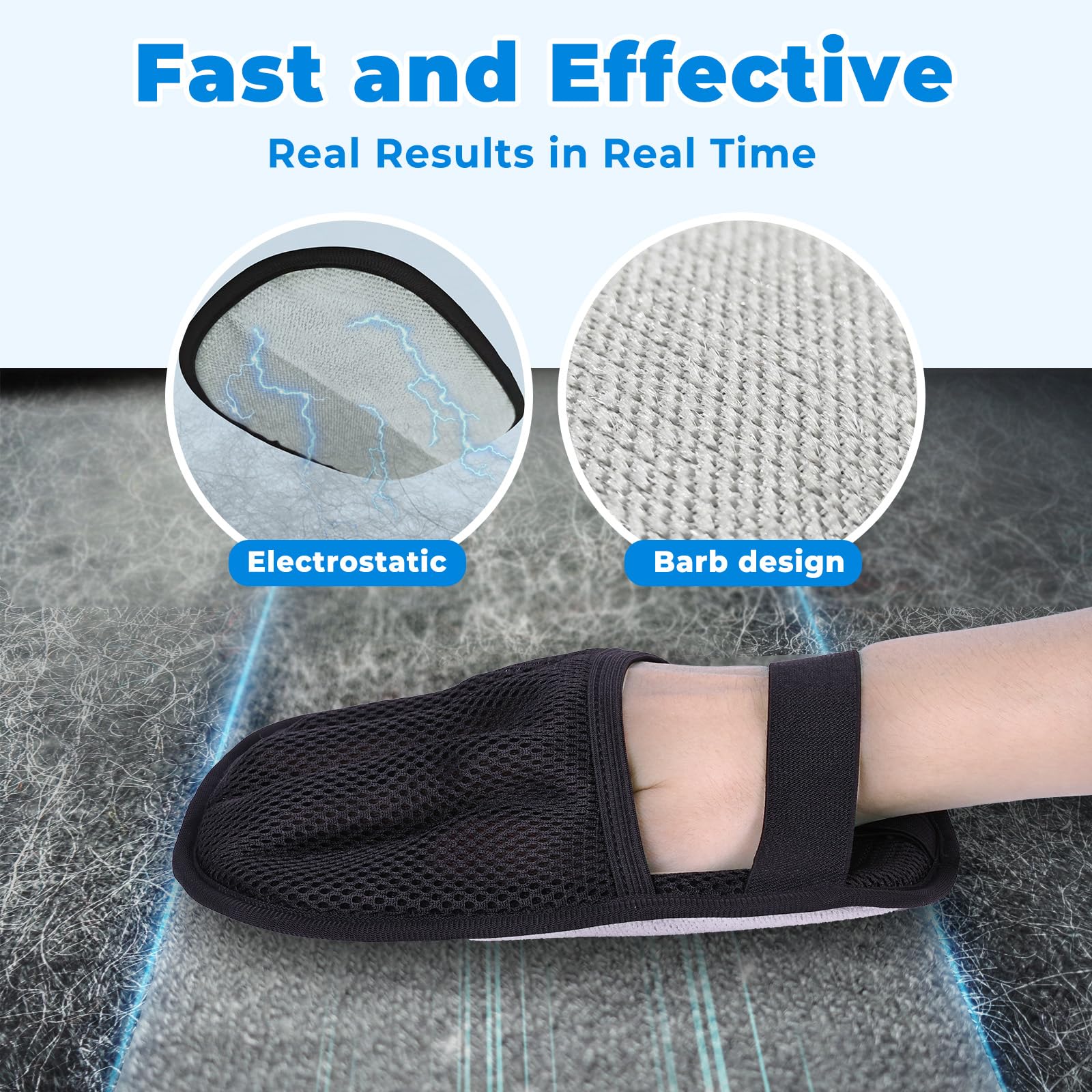 GRENTY upgraded five-finger glove in action, effortlessly removing pet fur from cushions.