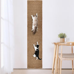 GRETJOB 80x15 cat wall scratching mat hero demonstrates large vertical space for multi-cat play