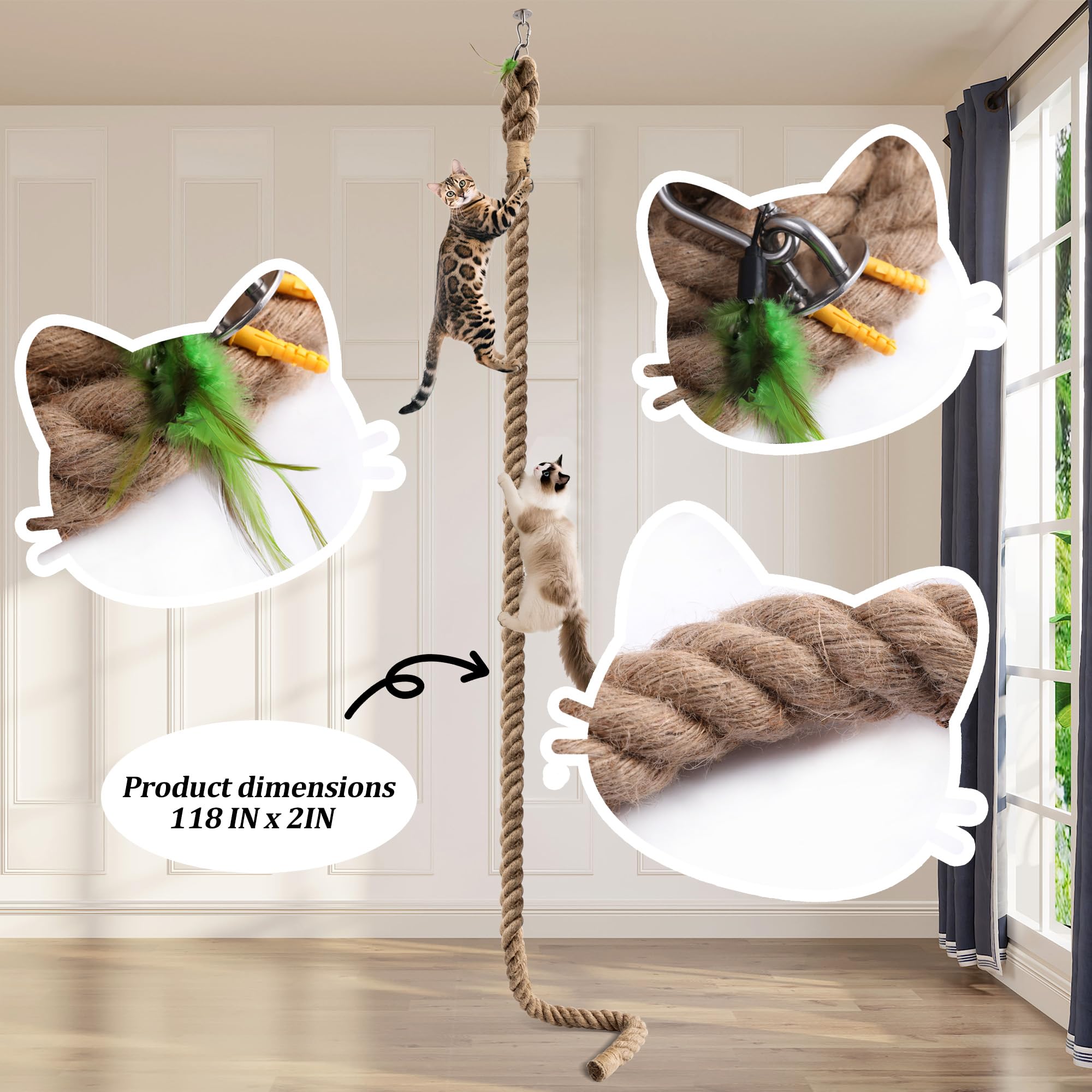 GRETJOB installation kit with carabiner and screws for quick ceiling or wall mounting.