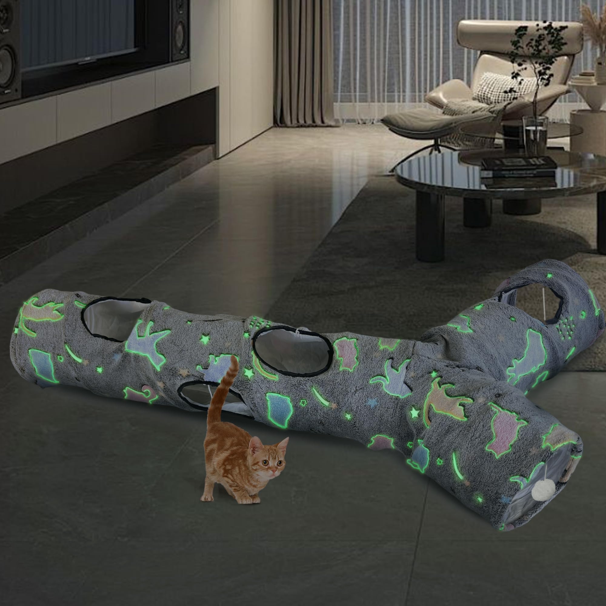 GRETMIX cat tunnel features three exits and four peepholes for varied routes.