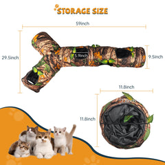 GRETMIX cat tunnel with 5 holes and leaves supports social play and hunting games.