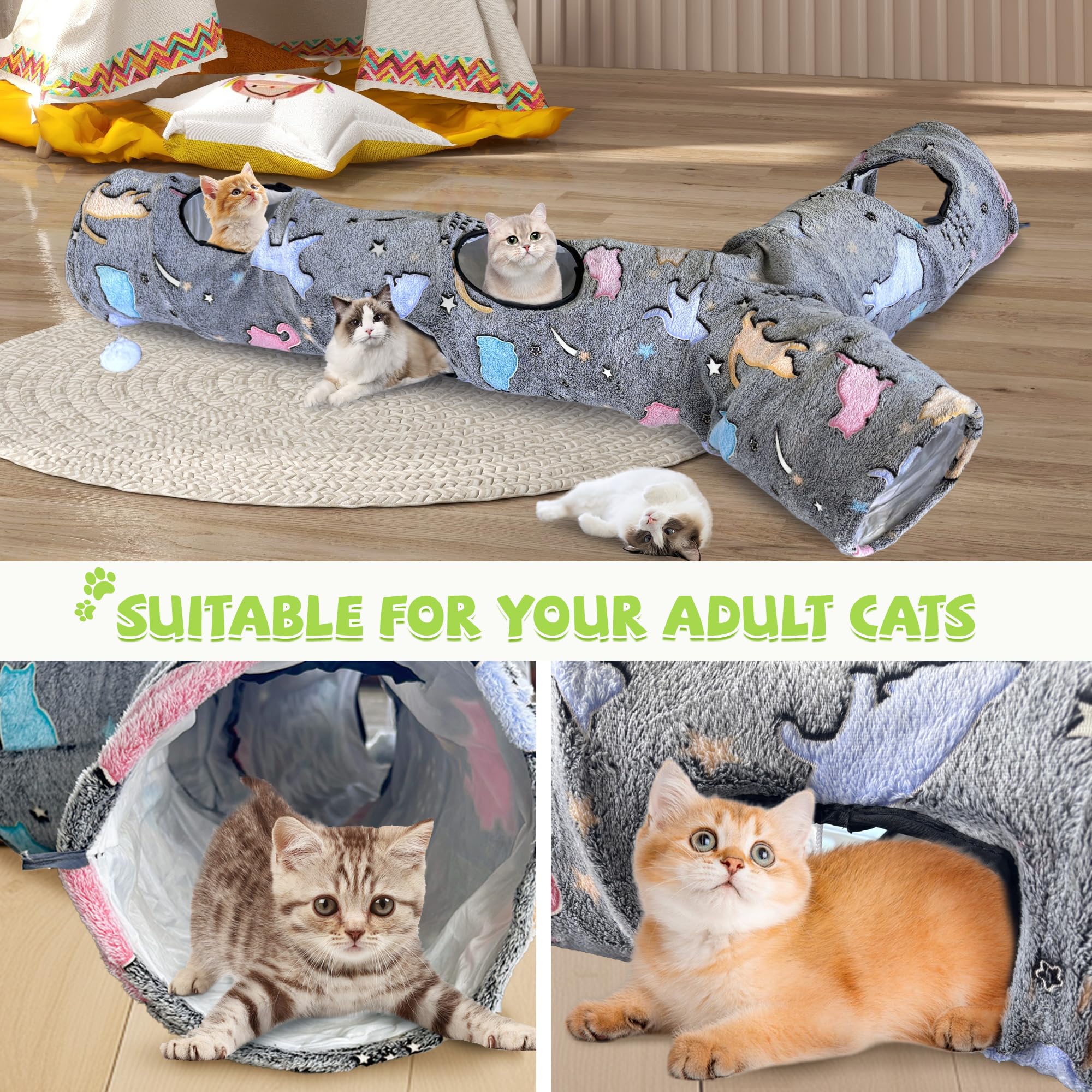 GRETMIX cat tunnel includes five play balls for interactive fun.