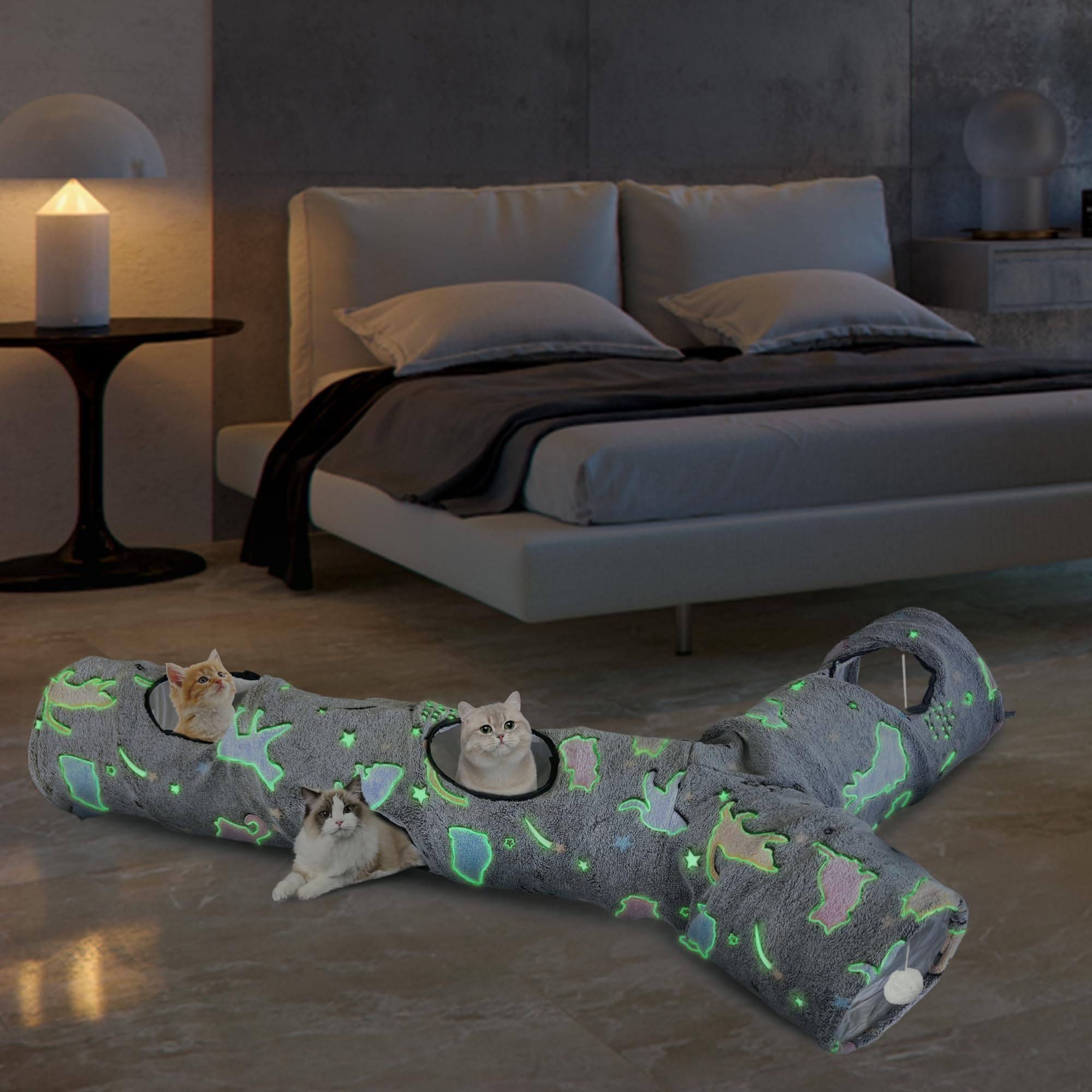 GRETMIX cat tunnel pops up and folds flat for easy storage.