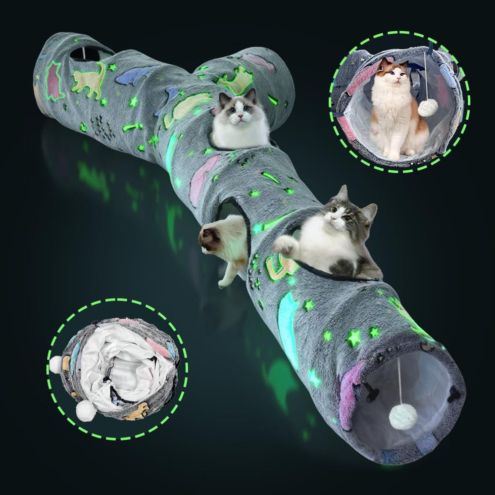 GRETMIX cat tunnel glow-dark after sun exposure for night-time exploration.