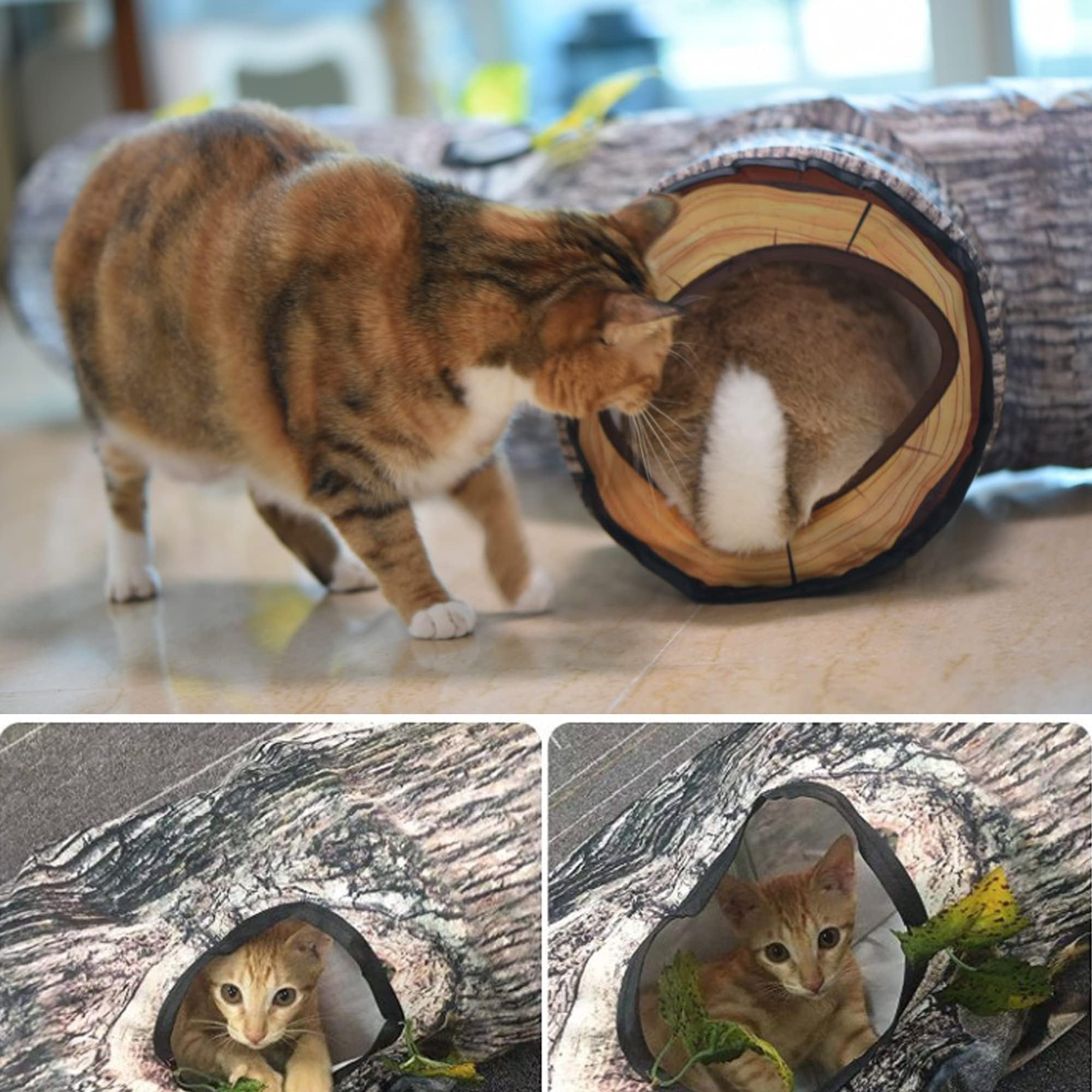 GRETMIX Cat Tunnel leaf-detail blends with home decor while boosting active hunting games.