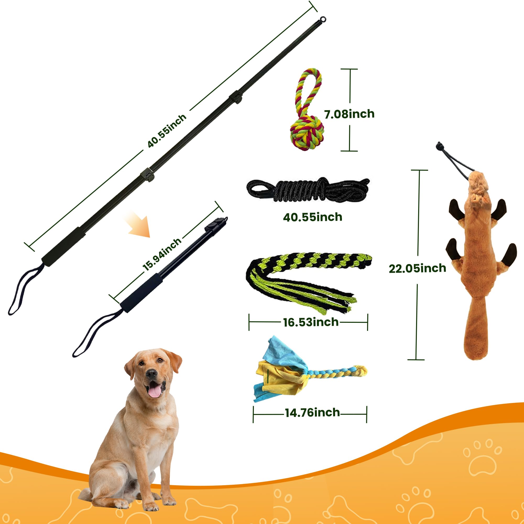 GRETMIX Flirt Pole rod extended for adjustable play space.