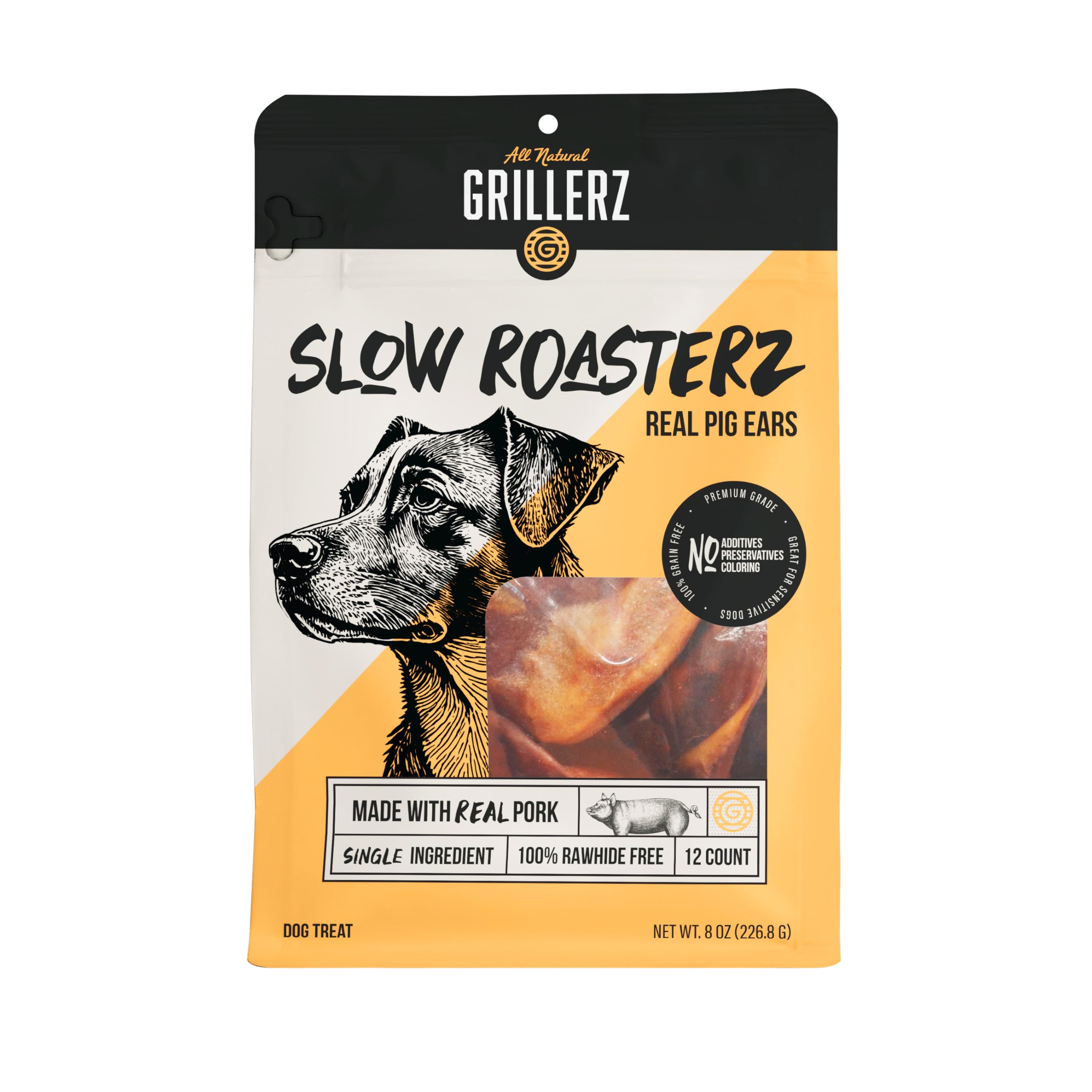 Grillerz Scott Pet Pig Ears pack-12 shows a convenient, single-ingredient chew option.