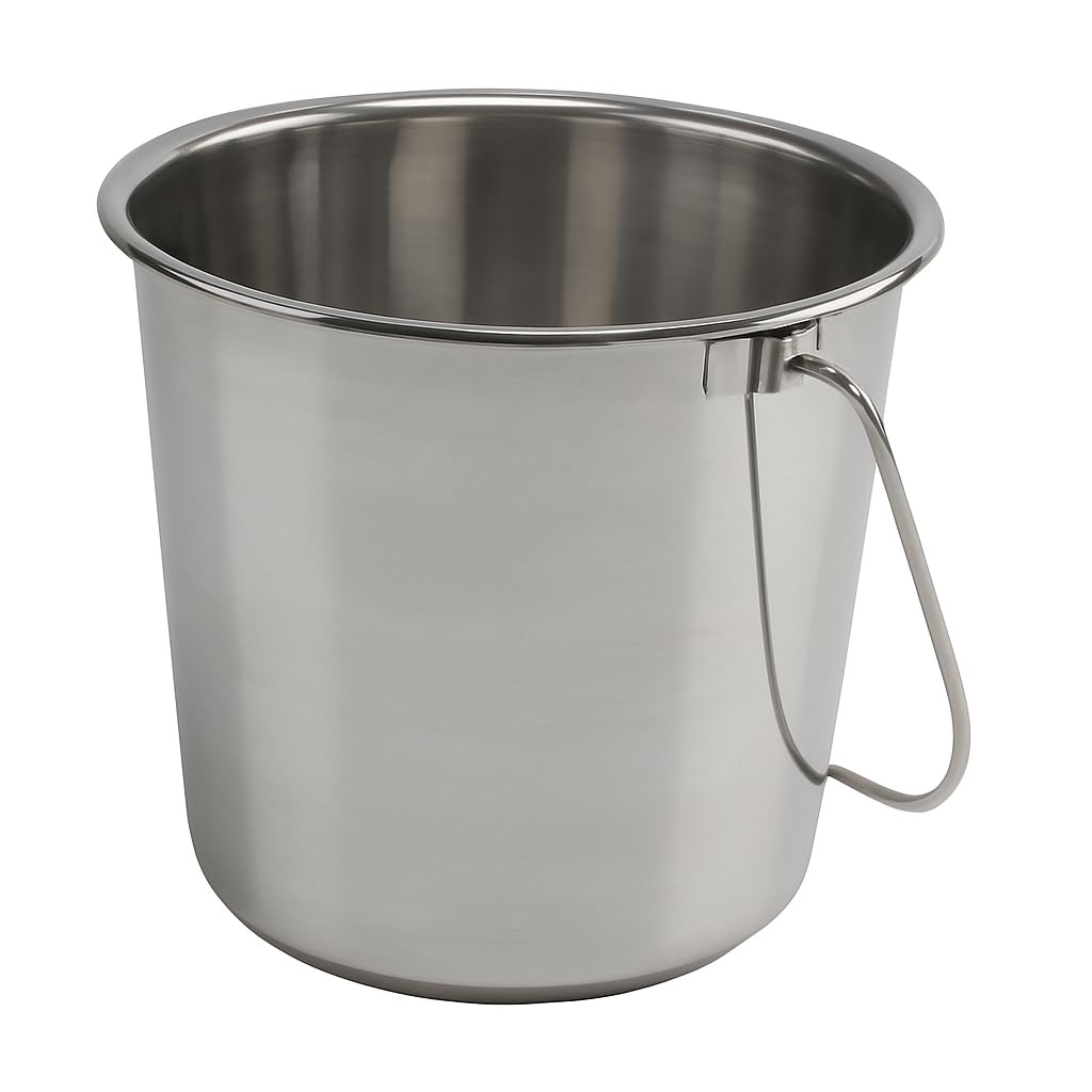 GRIP stainless steel bucket front view highlights sturdy build for everyday cleaning and pet care.