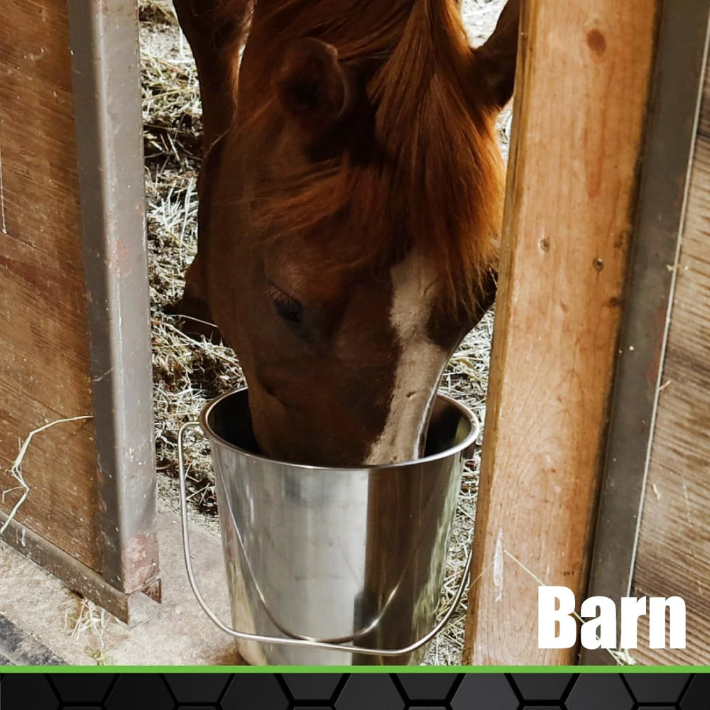 GRIP stainless steel bucket nested storage image conveys easy stacking and space-saving organization.