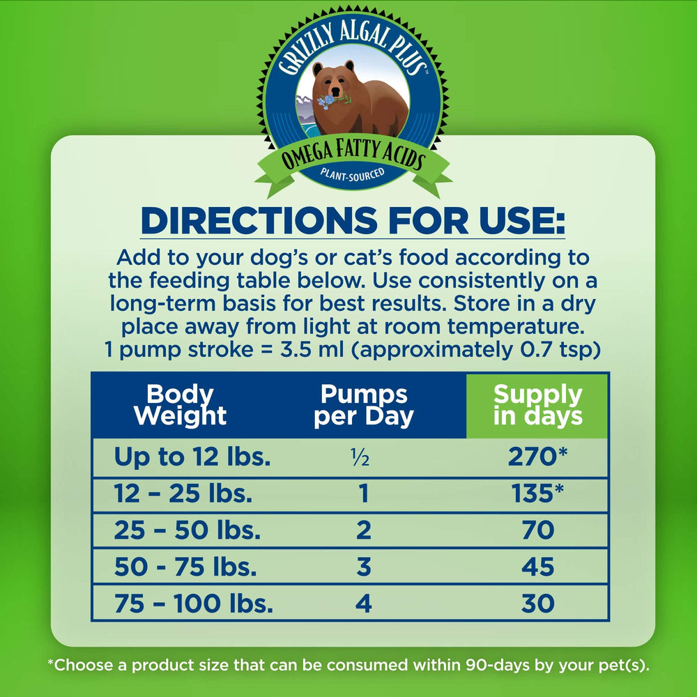 Grizzly Algal Plus ingredients microalgae emphasize plant-based omega source.