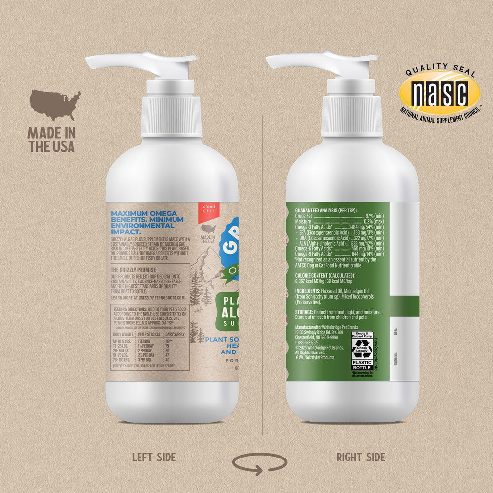 Grizzly Pet Algal Plus microalgae-derived omega-3-6-9 for pets