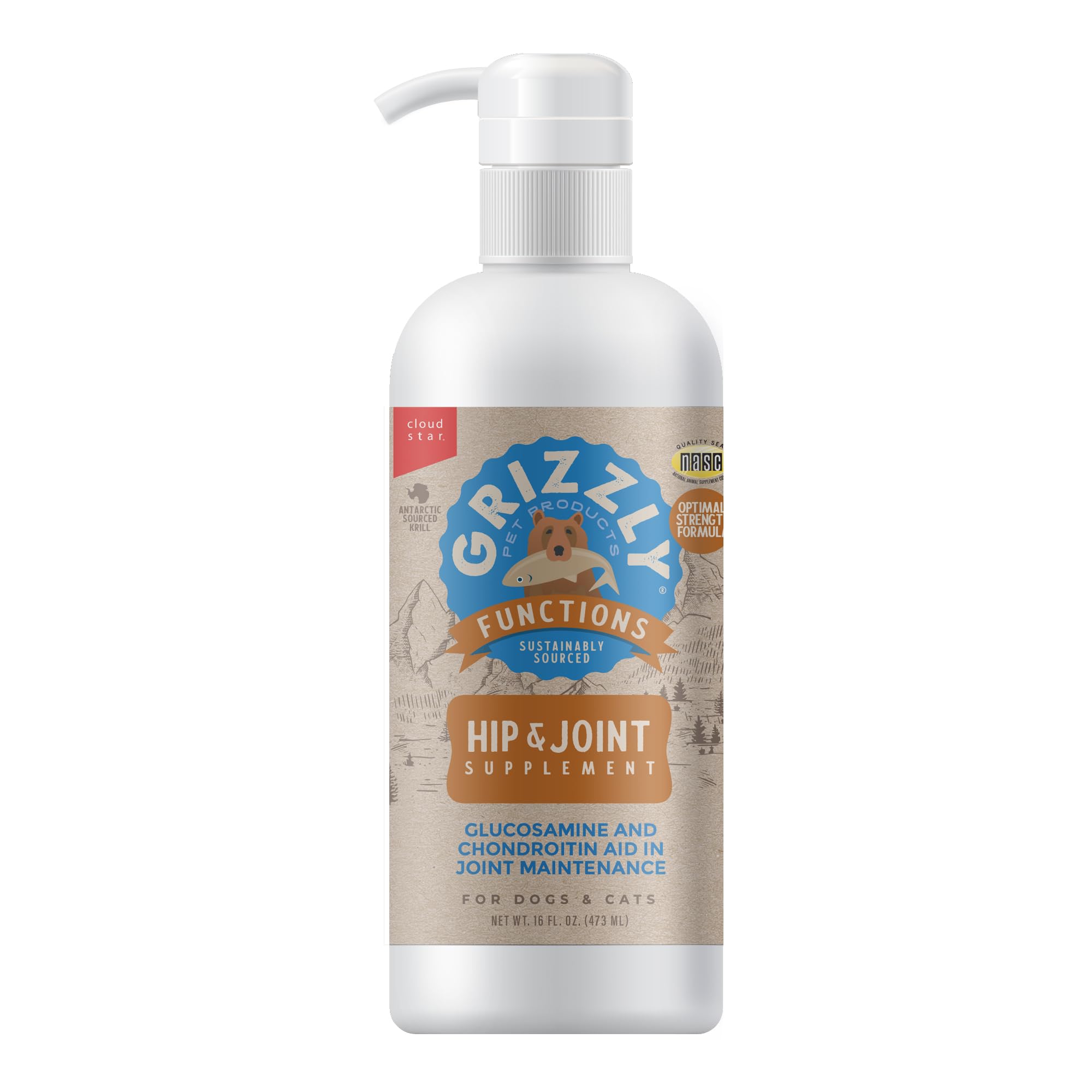 Grizzly Joint Aid bottle pump for easy dosing and joint support.