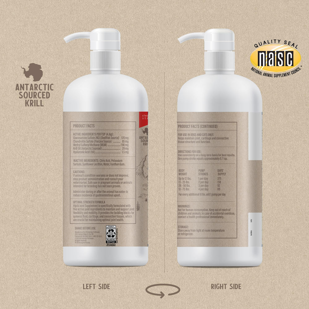 Grizzly Joint Aid Liquid bottle pour illustrating easy dosing for daily care