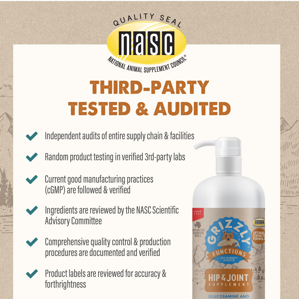 Grizzly Joint Aid natural-flavor krill draws pet interest during daily dosing.