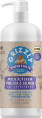 Grizzly Omega Health bottle front with easy-pour cap for pets