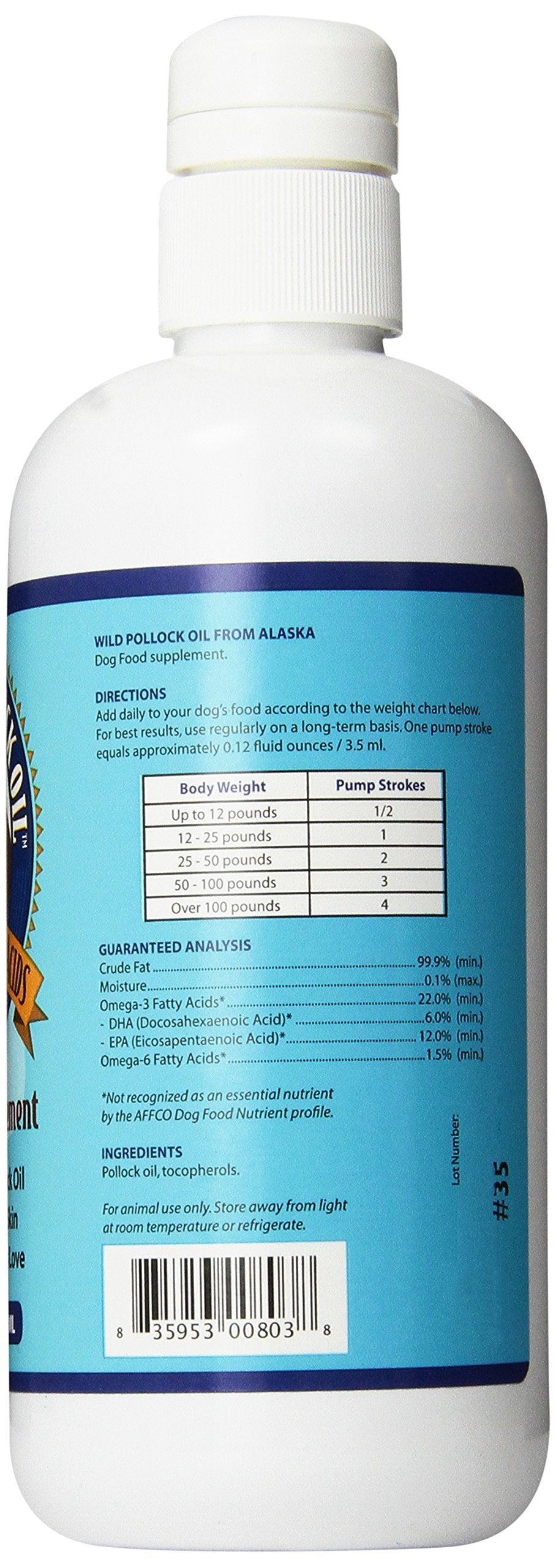 Grizzly Pollock Oil bottle highlights Wild Alaskan Pollock ingredients for sustainability.