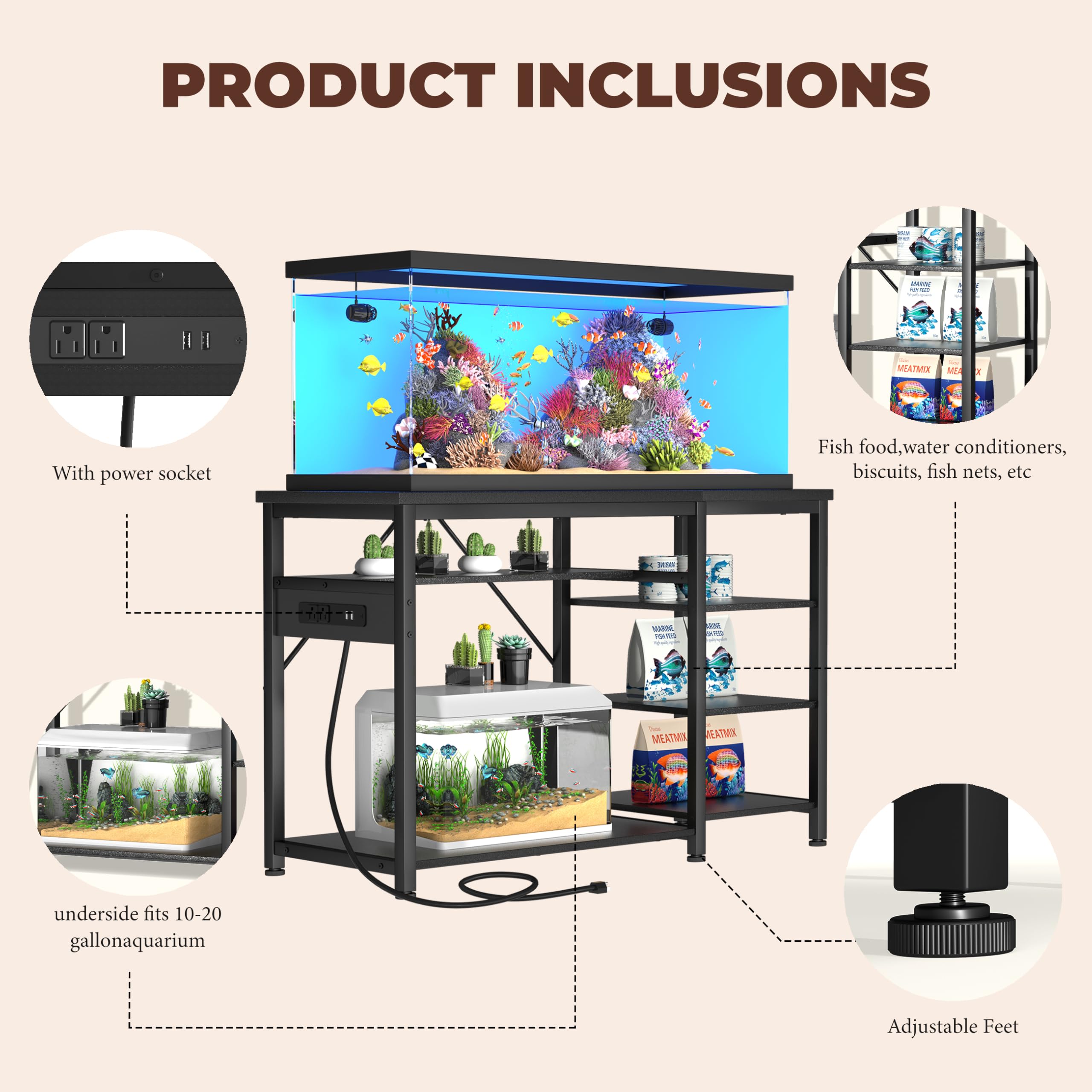 GRLEAF aquarium stand 3-tier cabinet image illustrates flexible layout for secondary display.