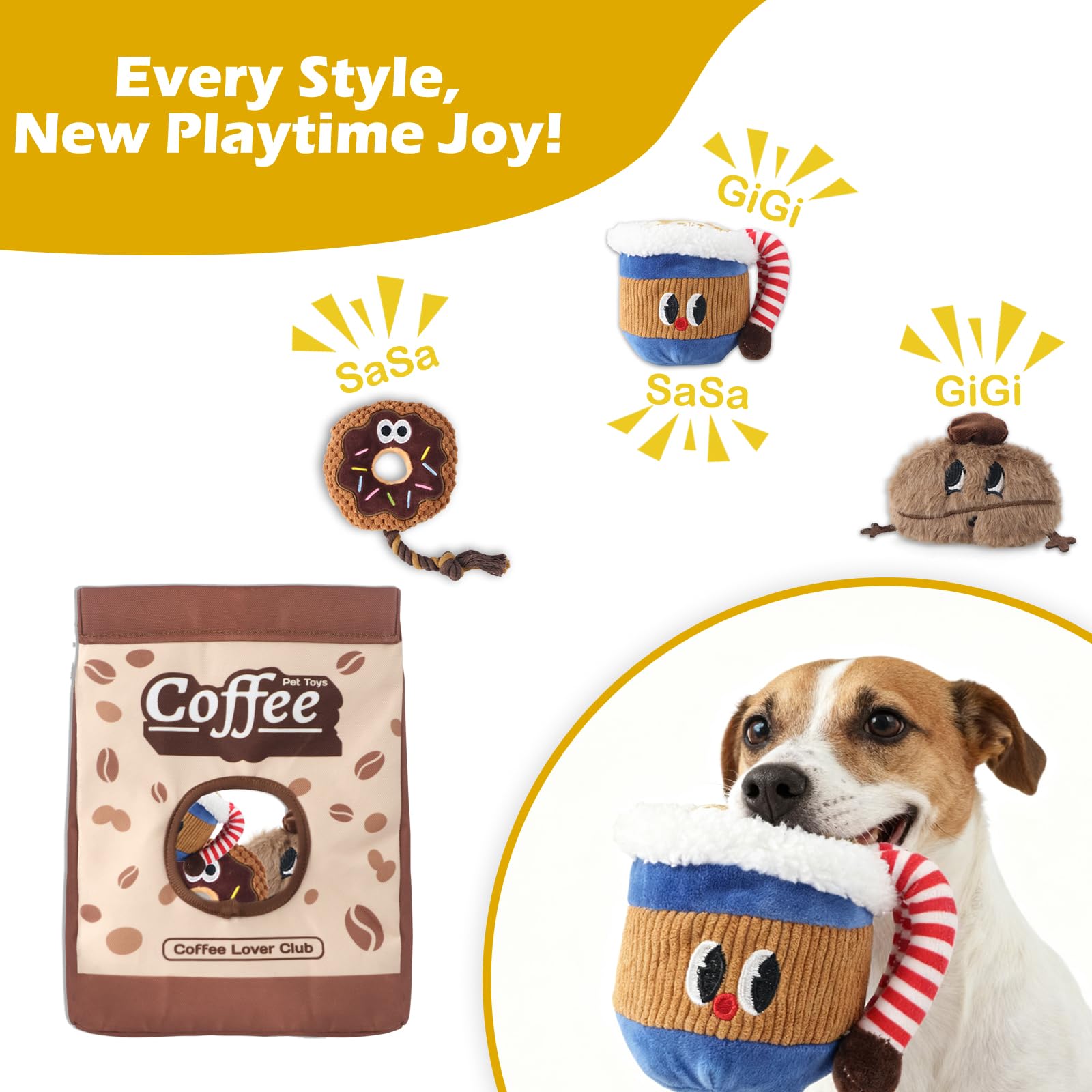 Grnstf coffee bag set cup toy close-up supports chew-time fun
