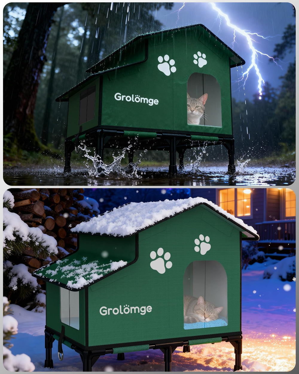 Grolomge escape door improves safety while the spire roof blocks snow buildup.