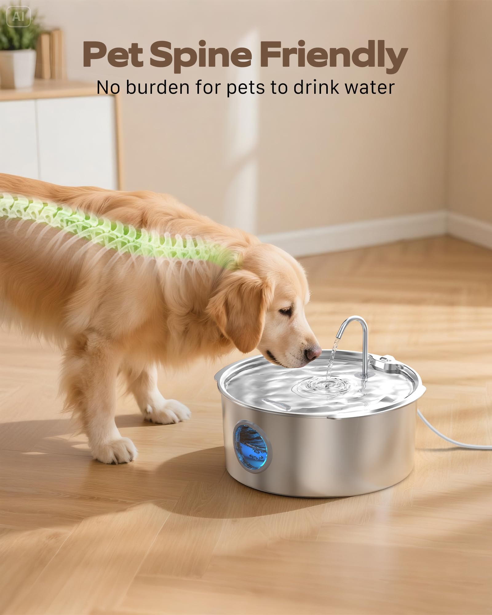 GROOKPET deepened-water-tray accommodates larger drinking habits.