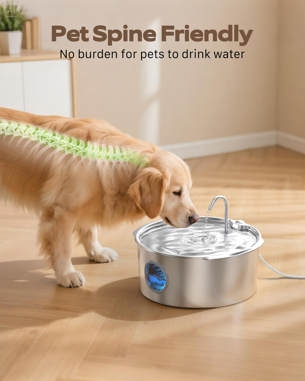 GROOKPET deepened-water-tray accommodates larger drinking habits.