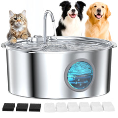 GROOKPET large-dog fountain metal-body demonstrates rust-proof stainless steel for hygienic hydration.