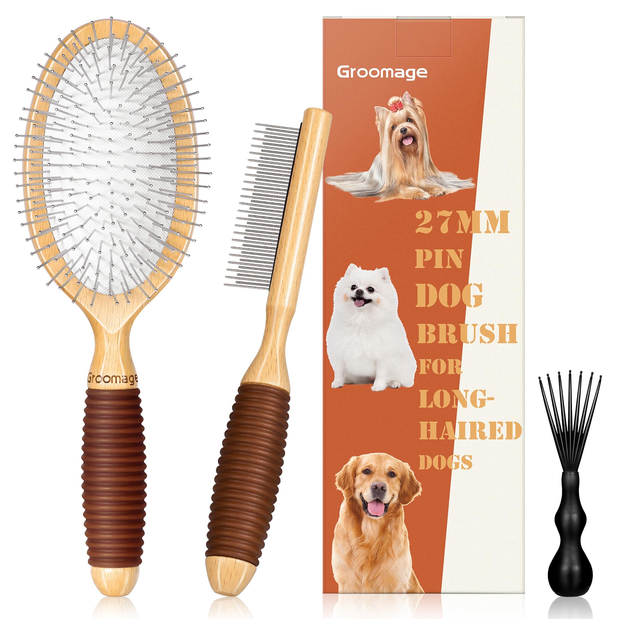 GROOMAGE dog brush longhaired pins for detangling and deshedding
