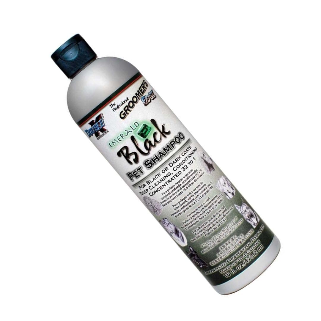 Groomers Edge Emerald Black after-groom scene showing clean coats on pets.