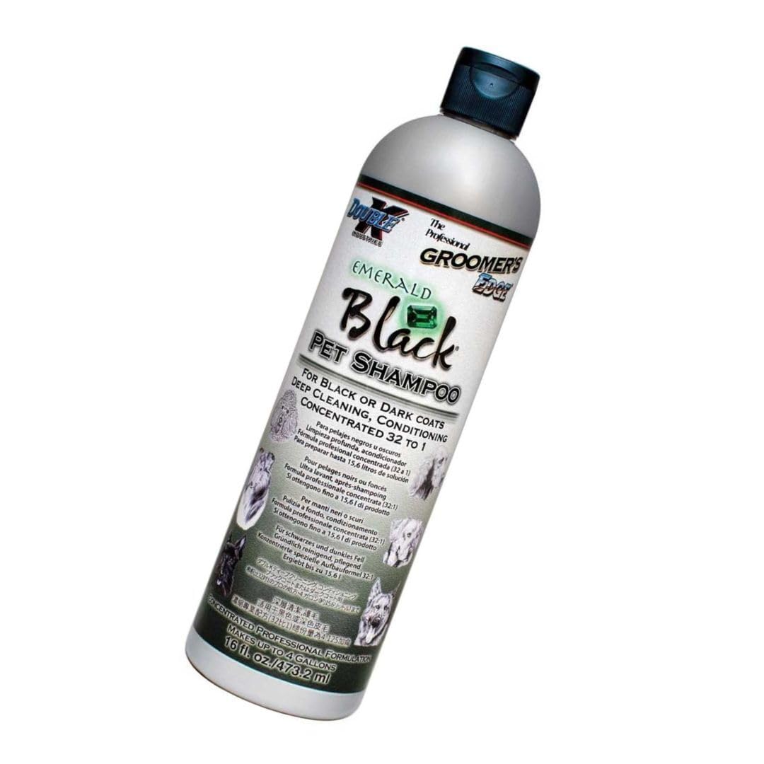 Groomers Edge Emerald Black shampoo packaging for home grooming routines.