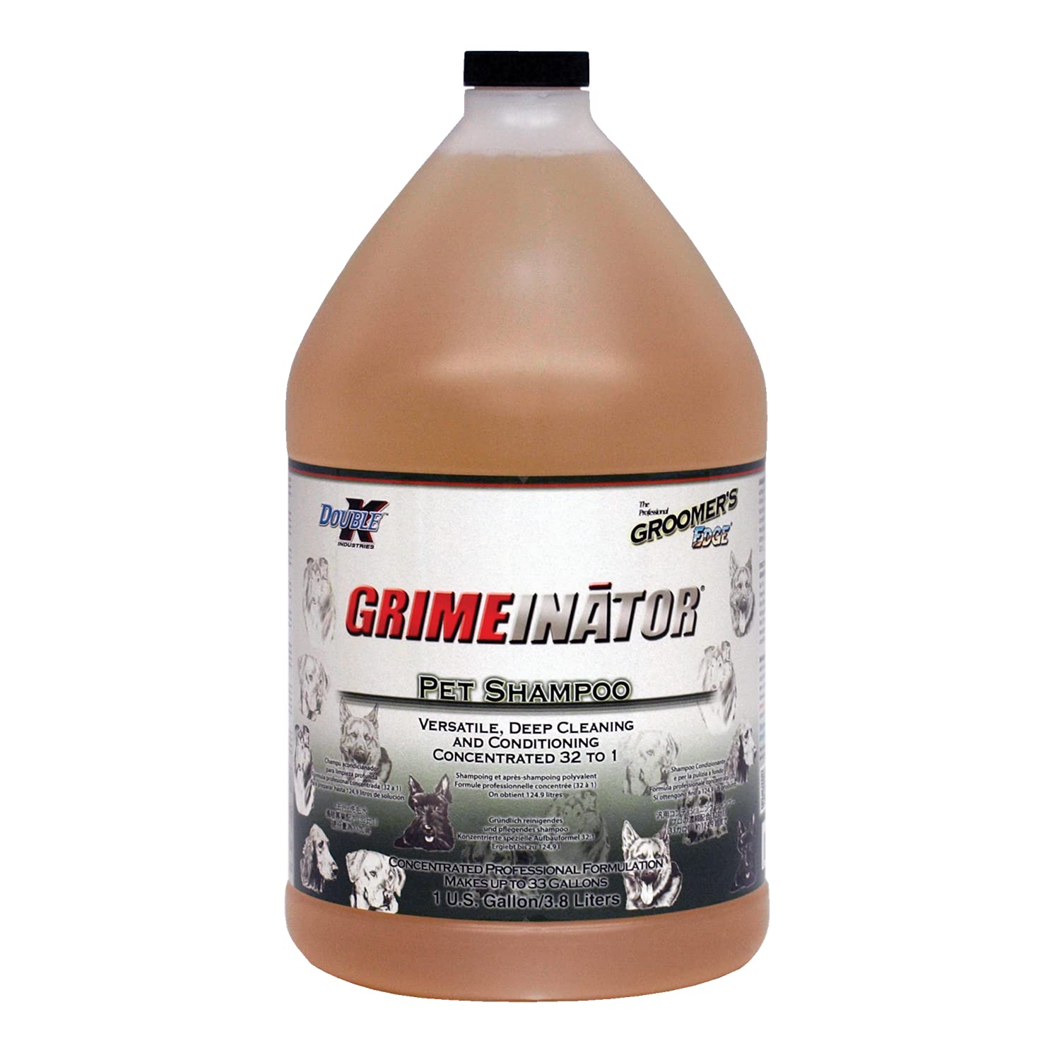 Groomers Edge Grimeinator bottle-pour shows easy dispensing for deep-cleaning pets